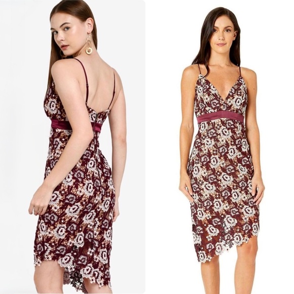 BARDOT Floral Guipure Crochet Lace Sleeveless V-Neck Empire Waist Sheath Dress 2 - Picture 2 of 11